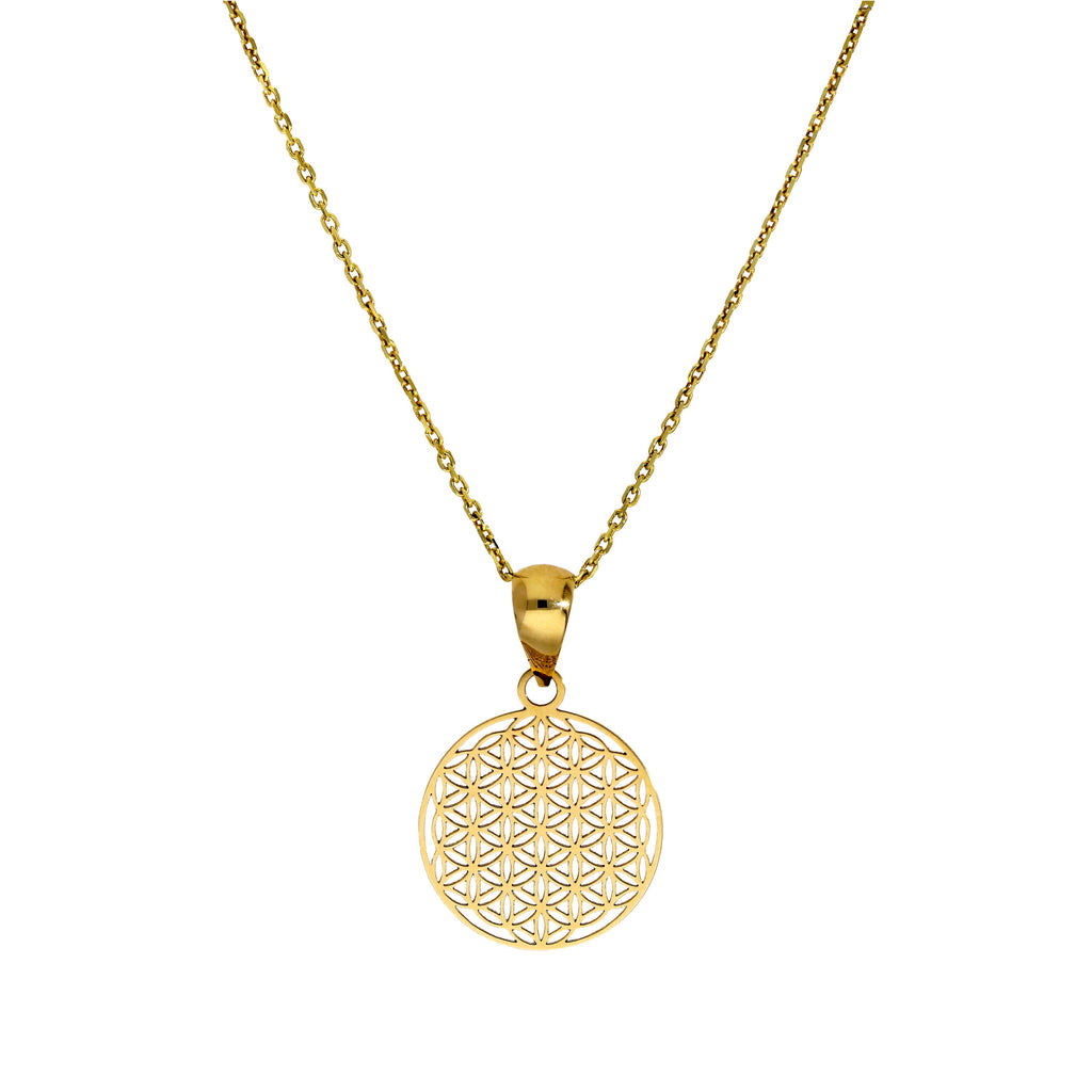 Halskette aus 9 Karat Gold mit Stern-Anhänger Blume des Lebens, 40 - 50 cm