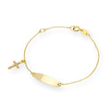 9 Karat Gold & CZ Kristall Namensschild & Kreuz Kinder Armband