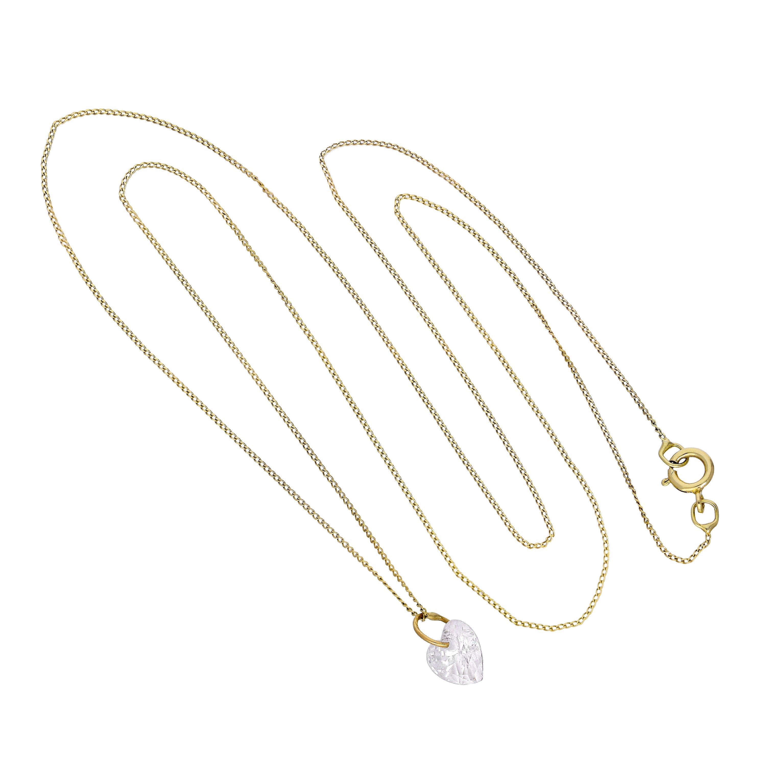 Halskette mit Herzanhänger aus 9 Karat Gold und klarem CZ-Kristall, 40–50 cm