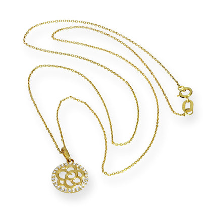 9 Karat Gold & CZ Kristall Offen Blume Anhänger Halskette 40,5 - 51cm