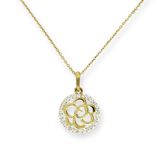 9ct Gold & CZ Crystal Open Flower Pendant Necklace 16 - 20 Inches