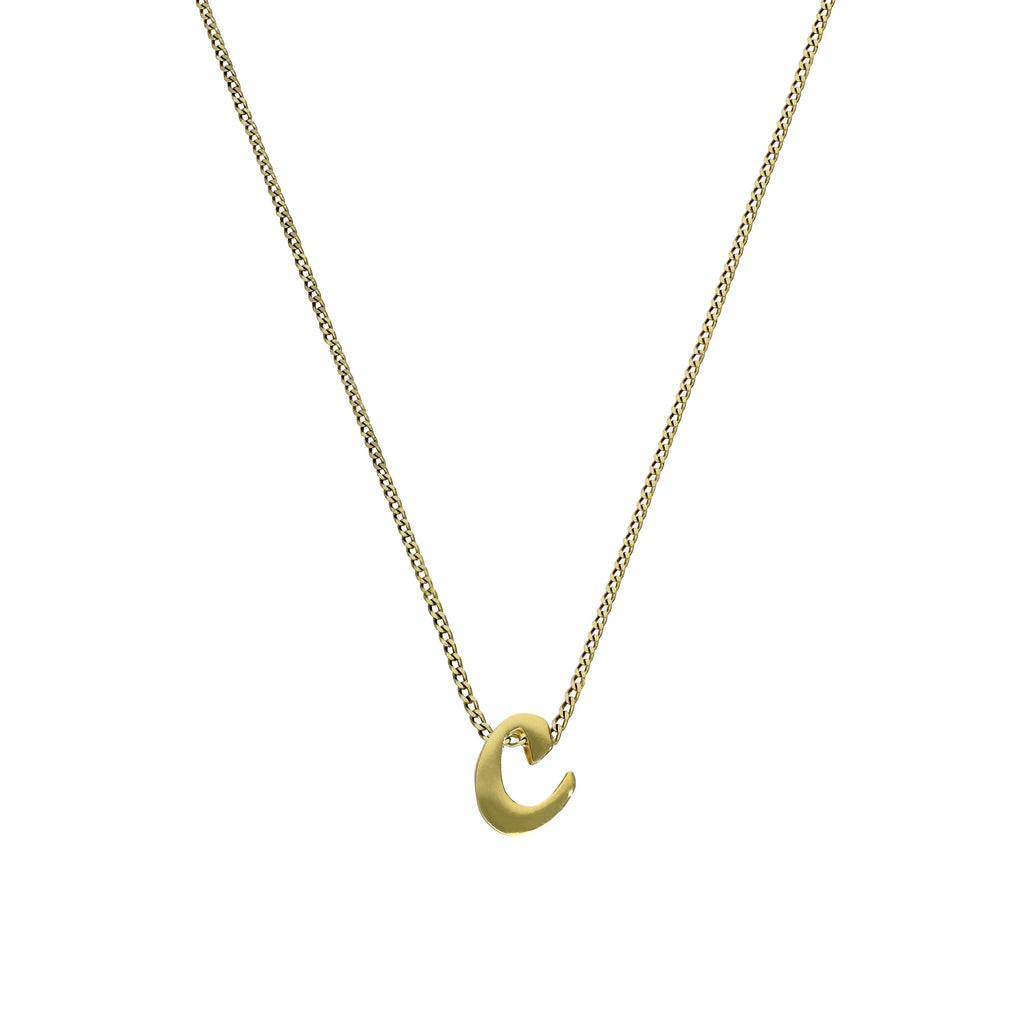 Kleine Halskette mit Anhänger aus 9 Karat Gold in Form des Buchstabens C, 16–20 Zoll