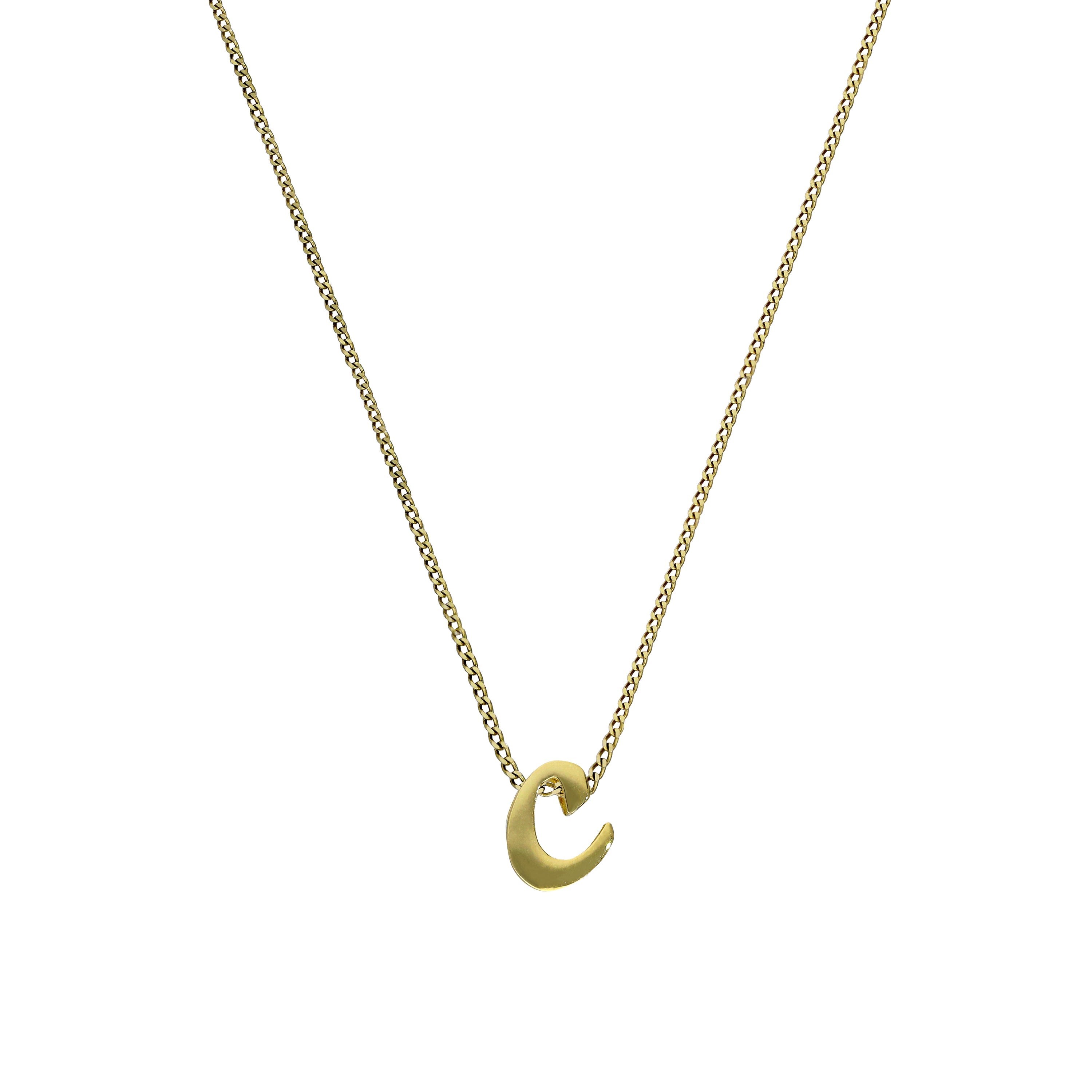 Kleine Halskette mit Anhänger aus 9 Karat Gold in Form des Buchstabens C, 16–20 Zoll