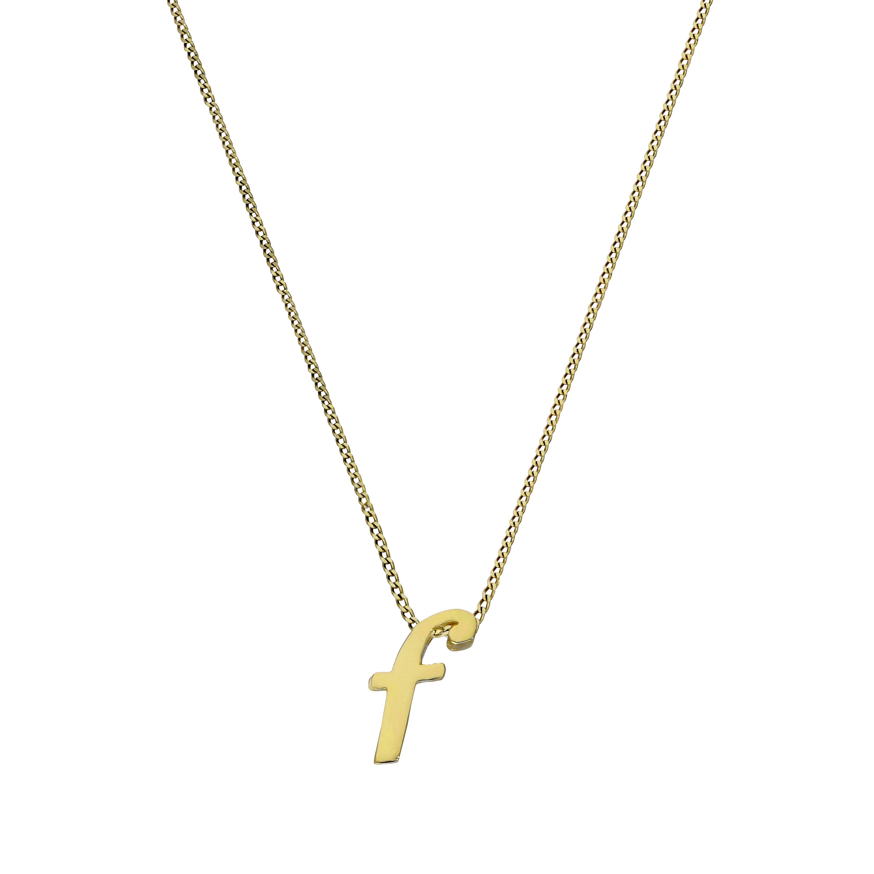 Kleine Halskette mit Anhänger aus 9 Karat Gold in Form des Buchstabens F, 16–20 Zoll