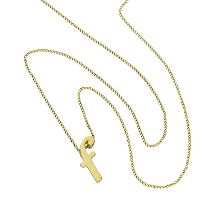 Kleine Halskette mit Anhänger aus 9 Karat Gold in Form des Buchstabens F, 16–20 Zoll