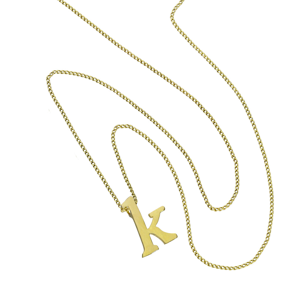 Kleine Halskette mit Anhänger aus 9 Karat Gold in Form des Buchstabens K, 40–50 cm
