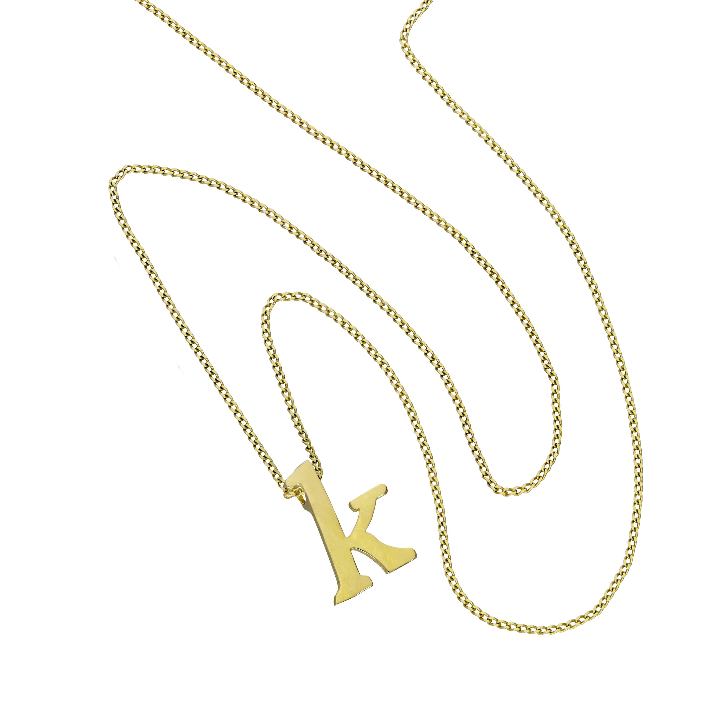 Kleine Halskette mit Anhänger aus 9 Karat Gold in Form des Buchstabens K, 40–50 cm