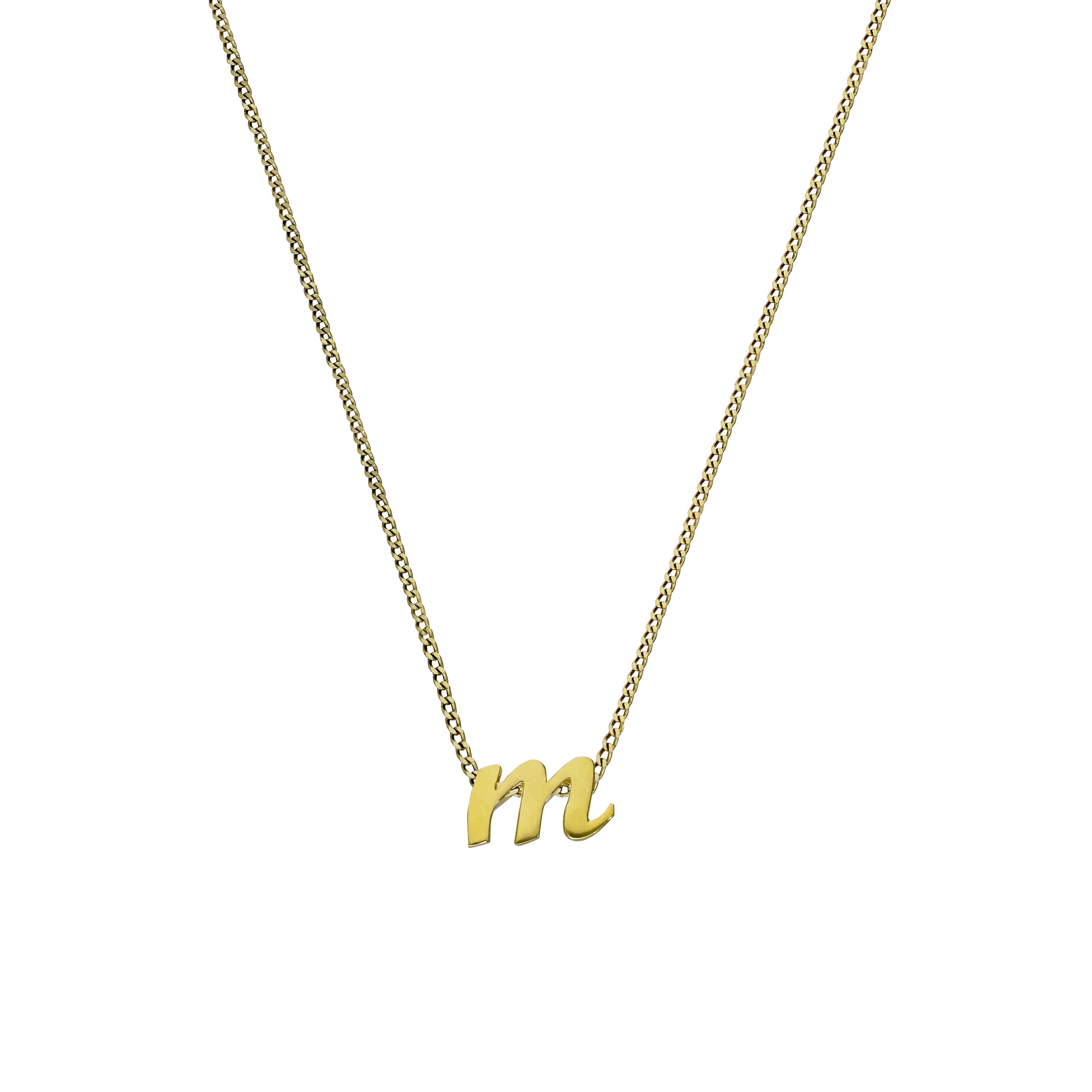 Kleine Halskette mit Anhänger aus 9 Karat Gold in Form des Buchstabens M, 40–50 cm