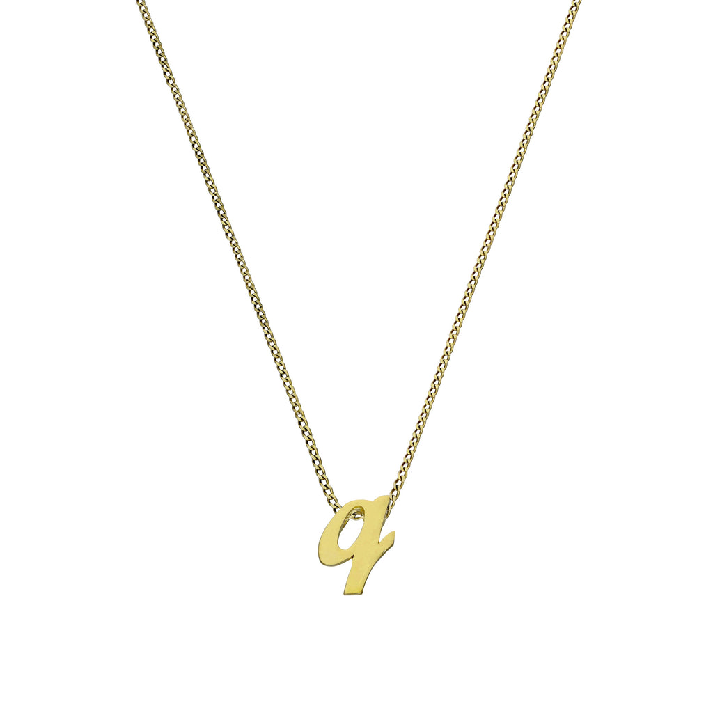Kleine 9 Karat Gold-Anhänger mit Buchstabe Q, 16–20 Zoll