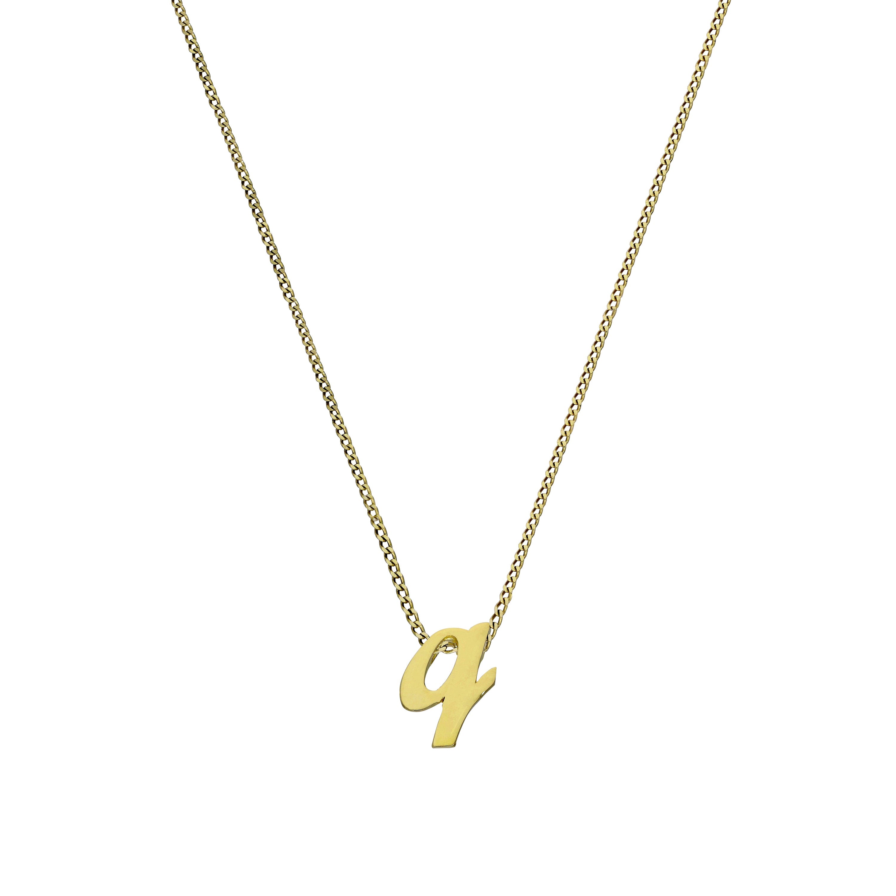 Kleine 9 Karat Gold-Anhänger mit Buchstabe Q, 16–20 Zoll