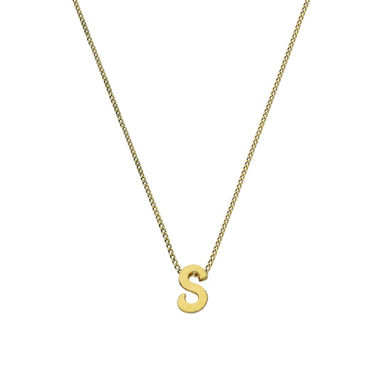 Winzig 9 Karat Gold Alphabet Buchstabe S Anhänger Halskette 40,5 - 51cm