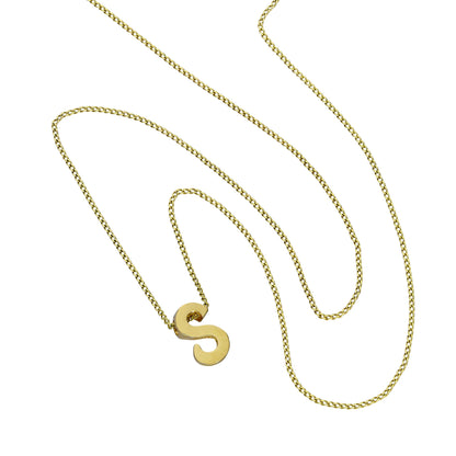 Kleine Halskette mit Anhänger aus 9 Karat Gold in Form des Buchstabens S, 16–20 Zoll