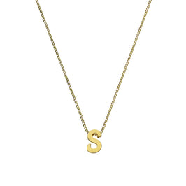 Halskette aus 9 Karat Gold mit winzigem Alphabet-Anhänger Buchstabe S, 40 - 50 cm