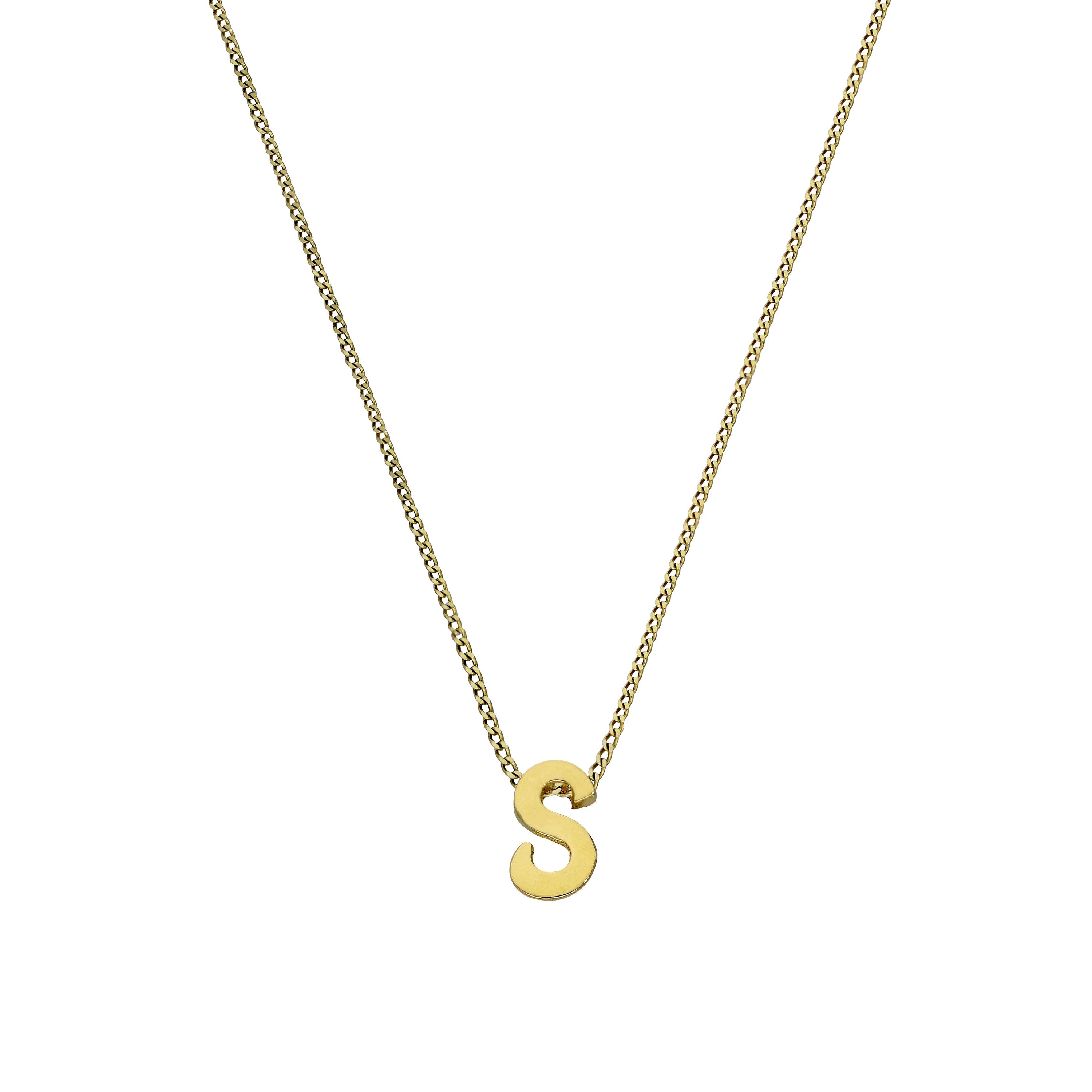 Kleine Halskette mit Anhänger aus 9 Karat Gold in Form des Buchstabens S, 16–20 Zoll