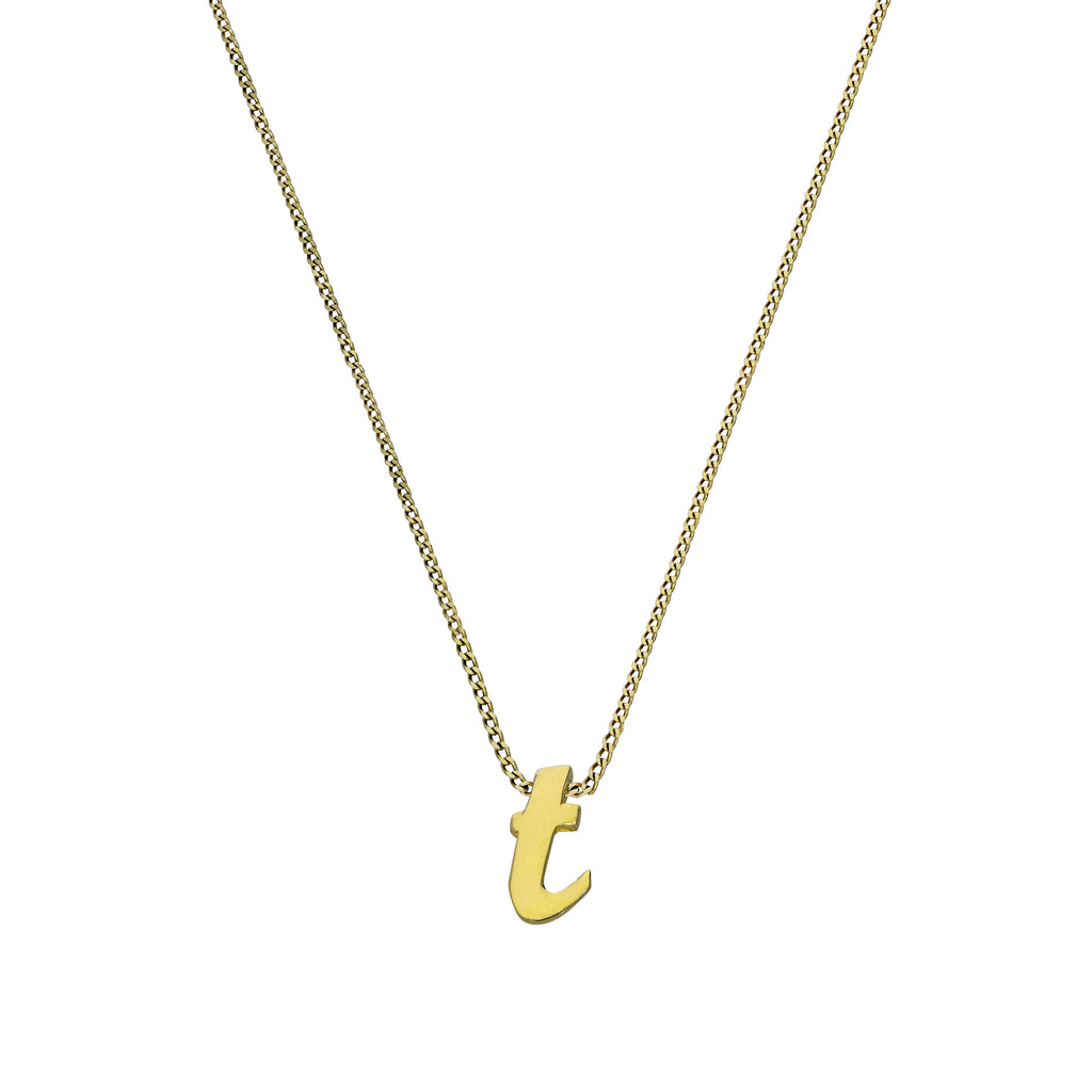 Kleine Halskette mit Anhänger aus 9 Karat Gold in Form des Buchstabens T, 16–20 Zoll