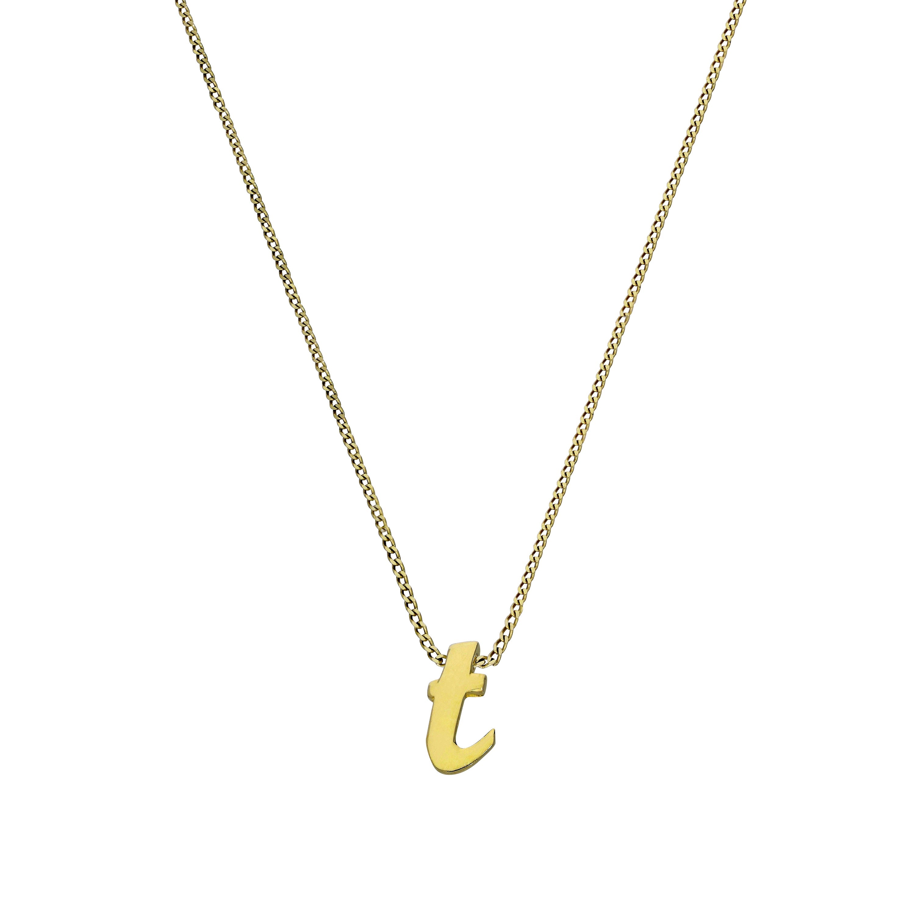 Kleine Halskette mit Anhänger aus 9 Karat Gold in Form des Buchstabens T, 16–20 Zoll