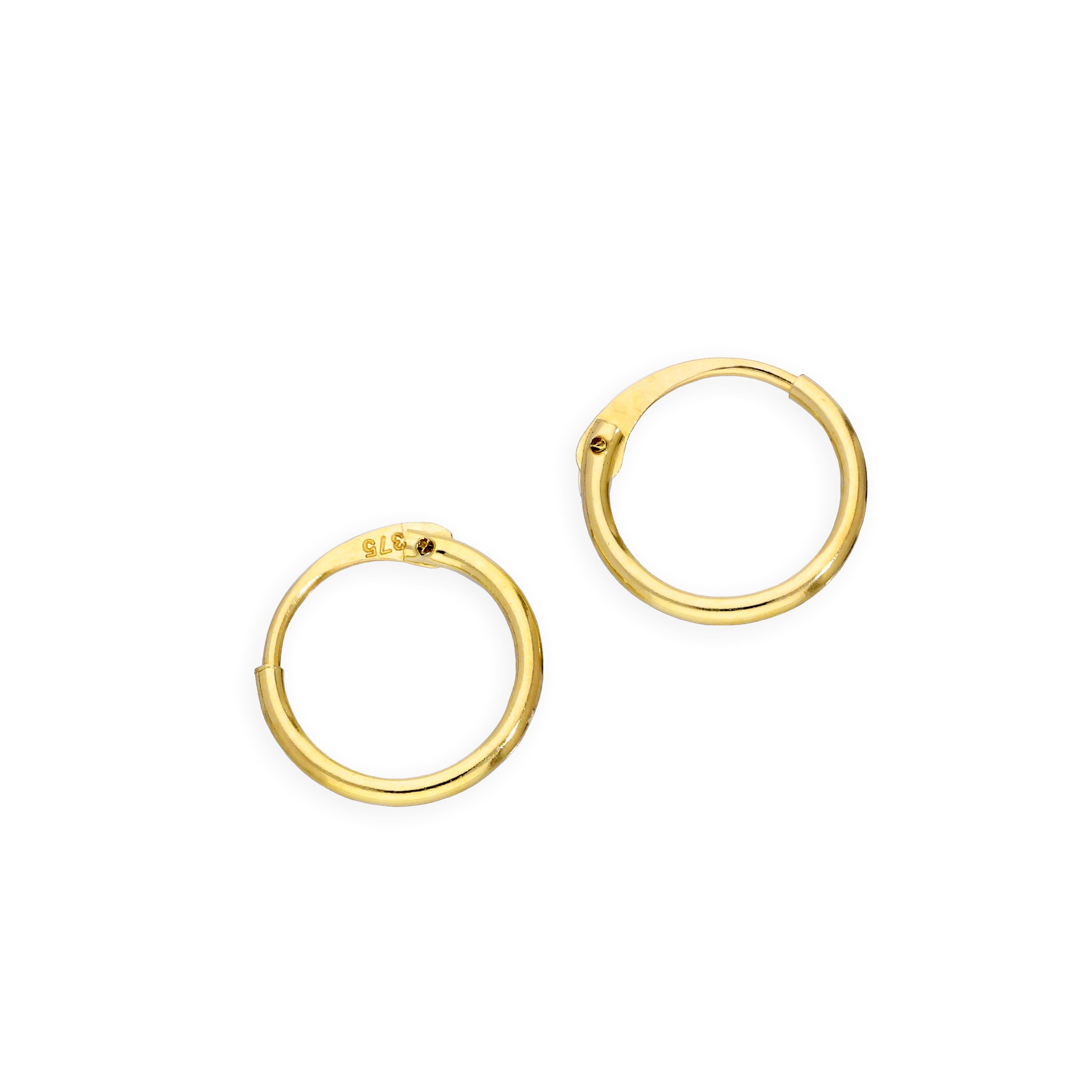 9 Karat Gold 1 mm Röhrenohrringe 8 mm - 20 mm
