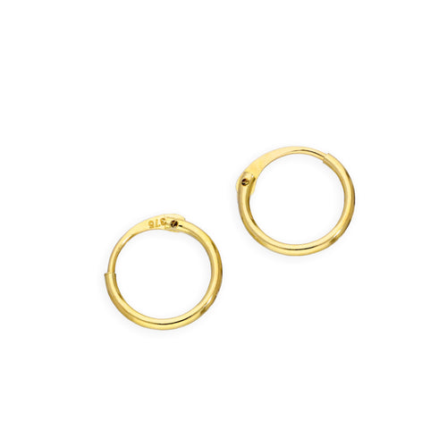 9 Karat Gold 1 mm Röhrenohrringe 8 mm - 20 mm