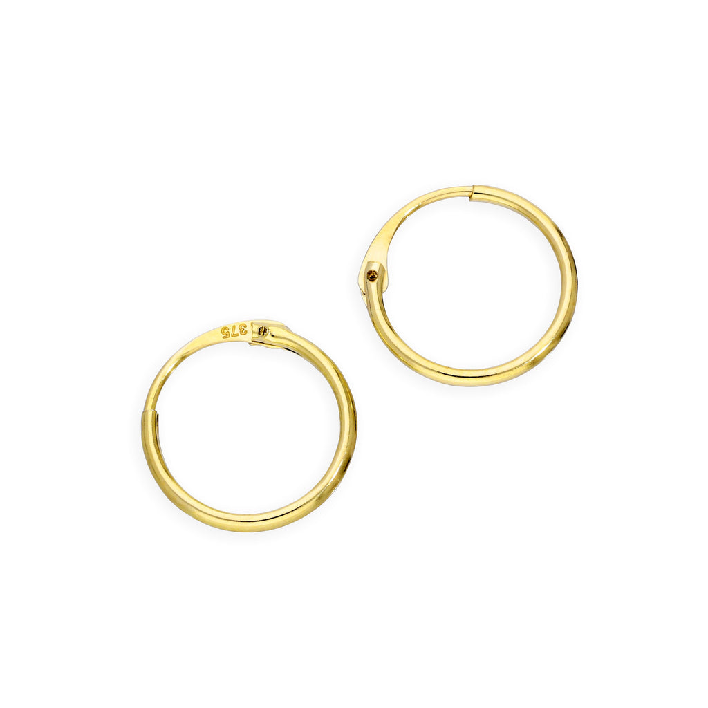 9 Karat Gold 1 mm Röhrenohrringe 8 mm - 20 mm