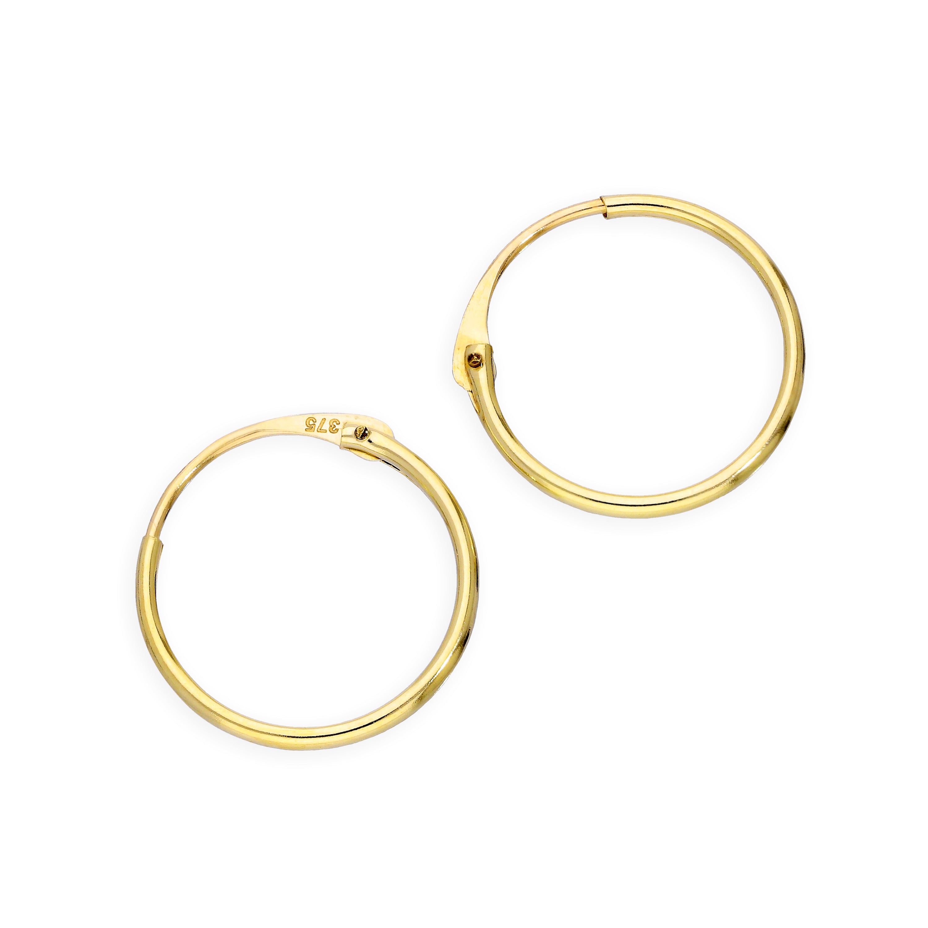 9 Karat Gold 1 mm Röhrenohrringe 8 mm - 20 mm
