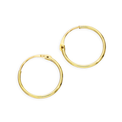 9ct Gold 1mm Röhrenohrringe 8mm - 20mm