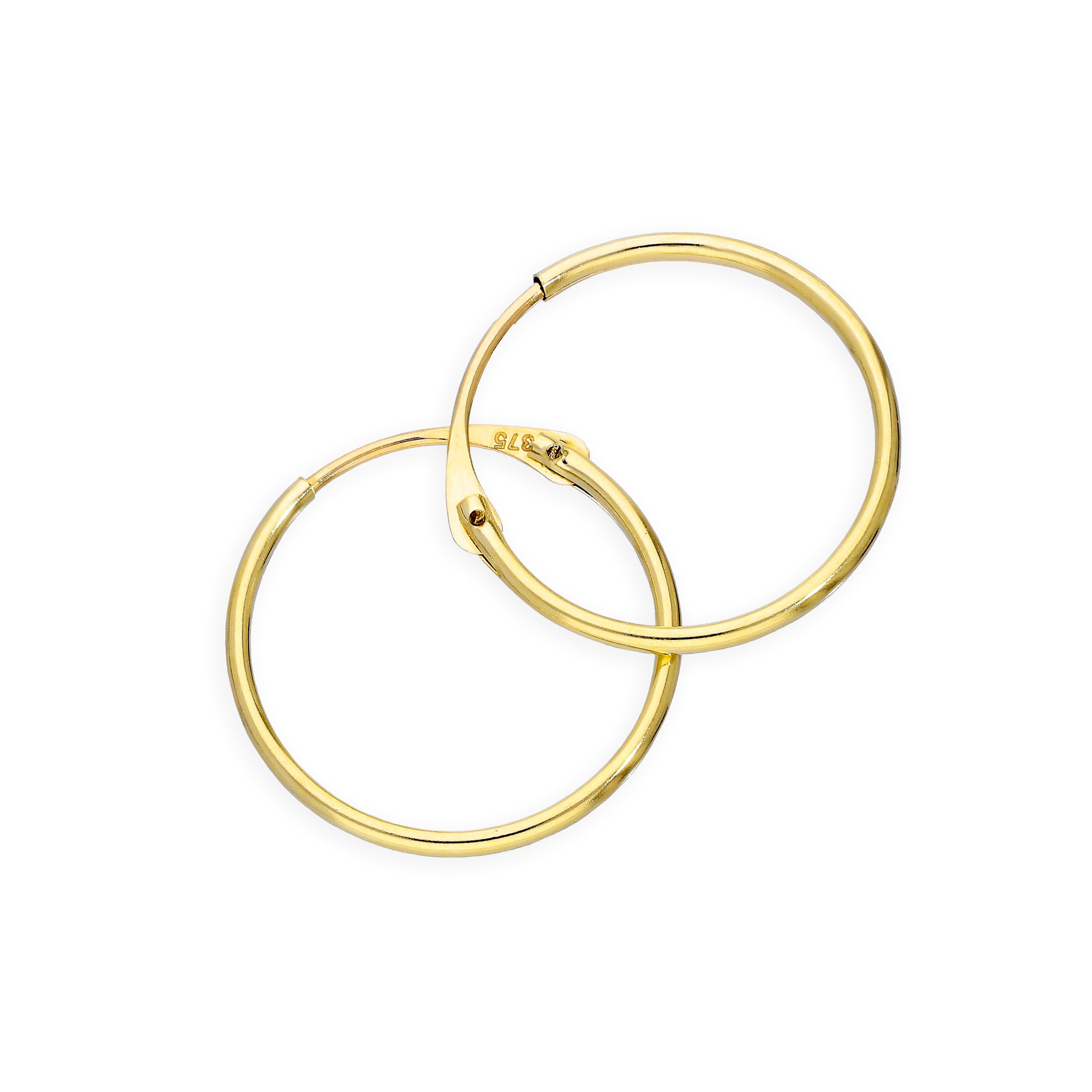9 Karat Gold 1 mm Röhrenohrringe 8 mm - 20 mm