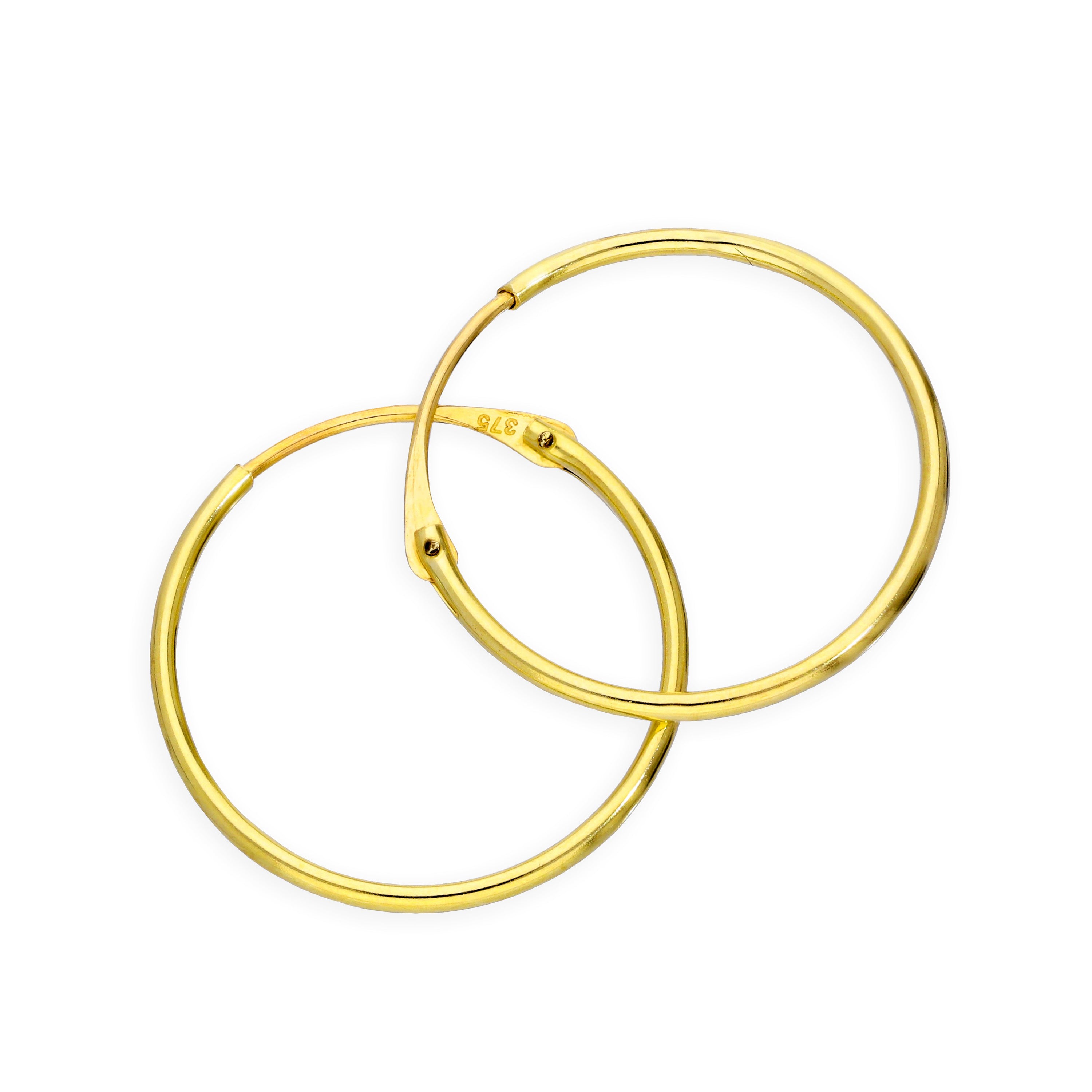 9 Karat Gold 1 mm Röhrenohrringe 8 mm - 20 mm