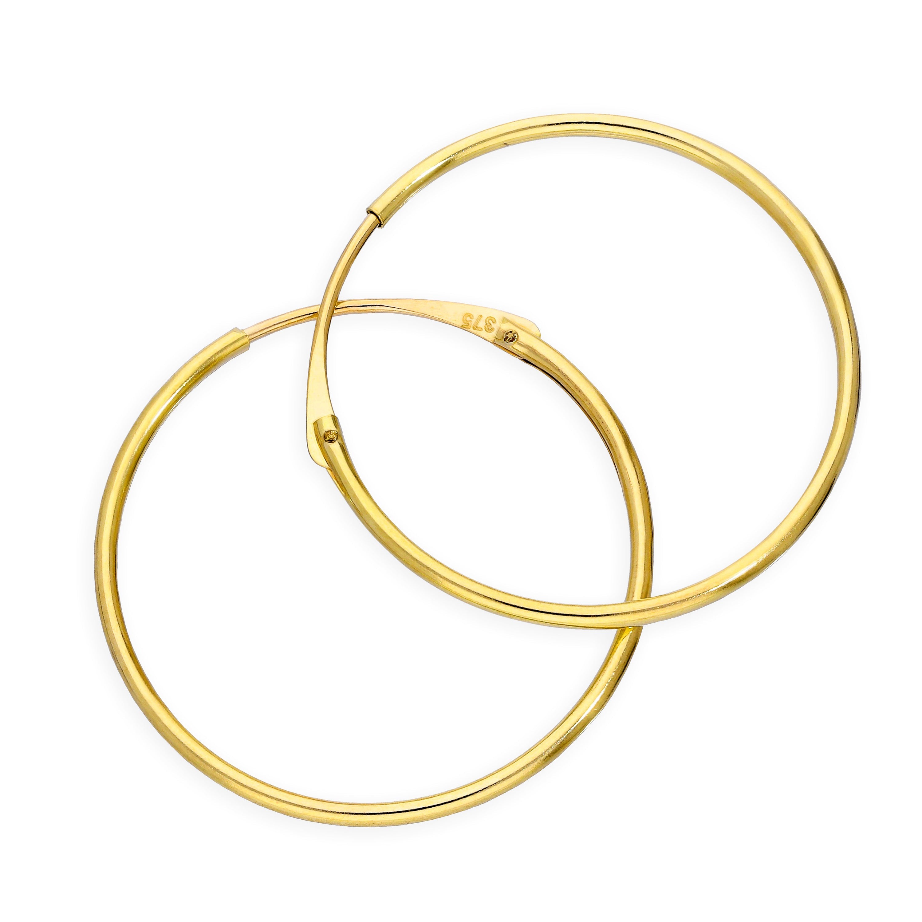 9 Karat Gold 1 mm Röhrenohrringe 8 mm - 20 mm
