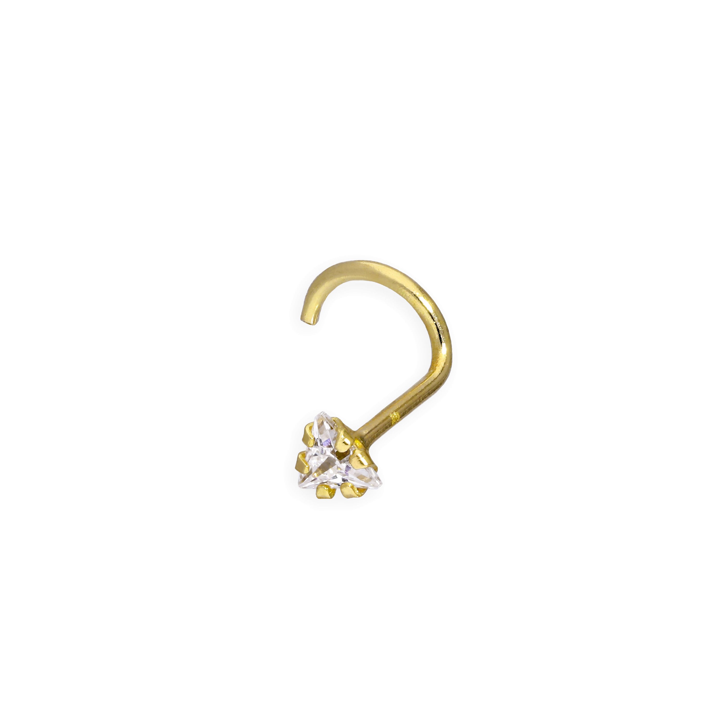 9 Karat Gold & Klar CZ Kristall 23Ga Dreieck Nasenschraube