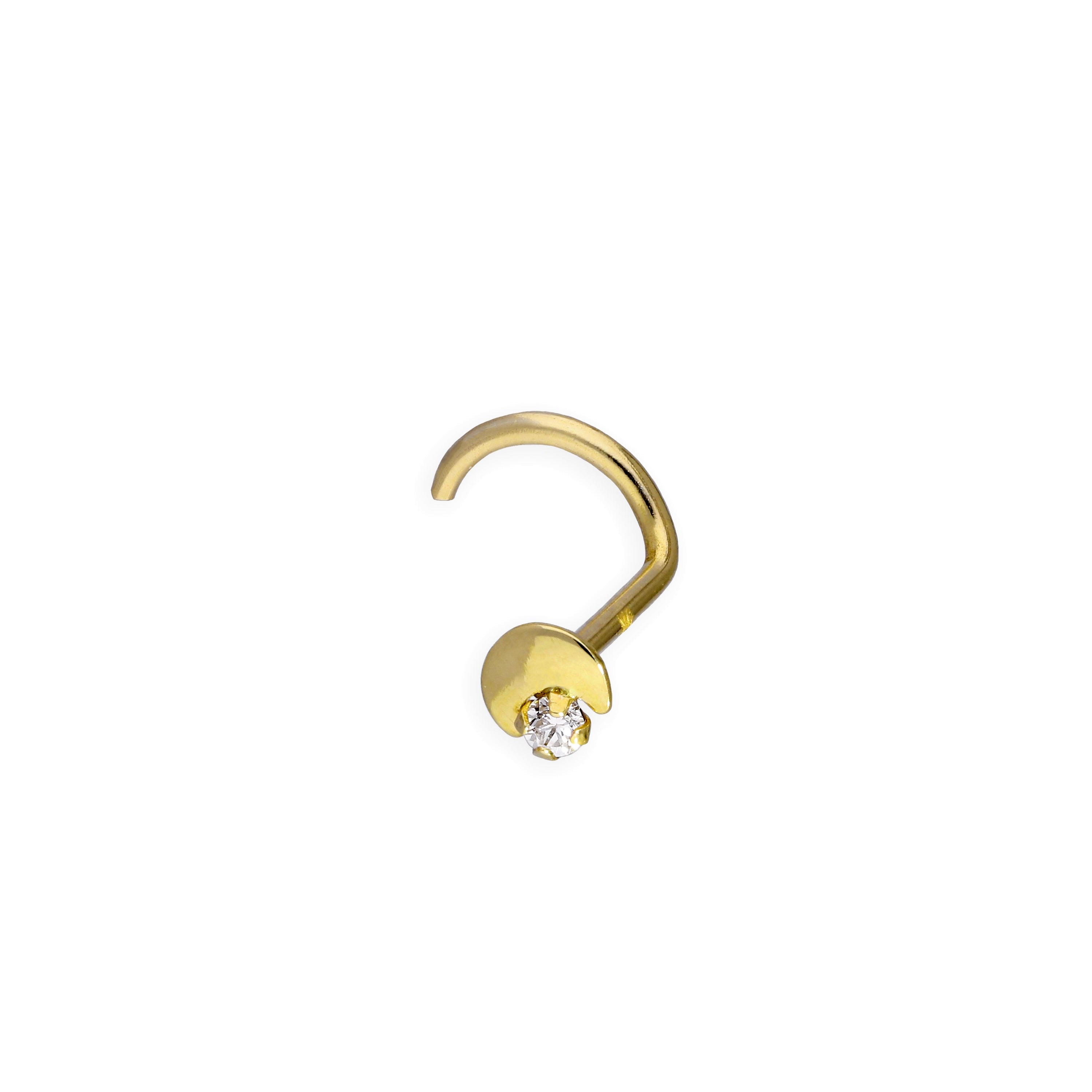 9 Karat Gold & Klar CZ Kristall 22Ga Mond & Stern Nasenschraube