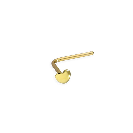 9ct Gold 22Ga Heart L-Shaped Nose Stud