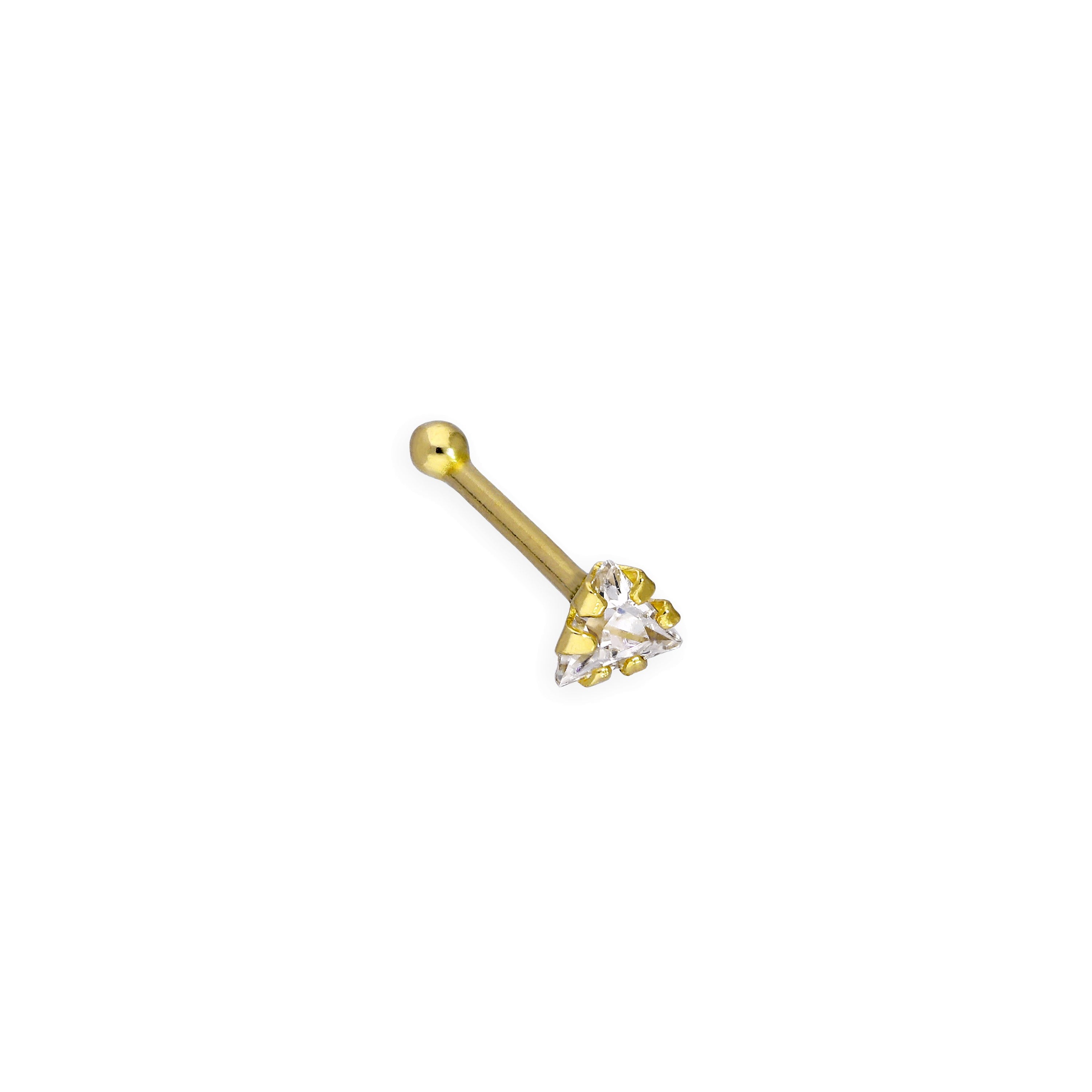 9 Karat Gold & Klar CZ Kristall 22Ga Dreieck Nasenstecker