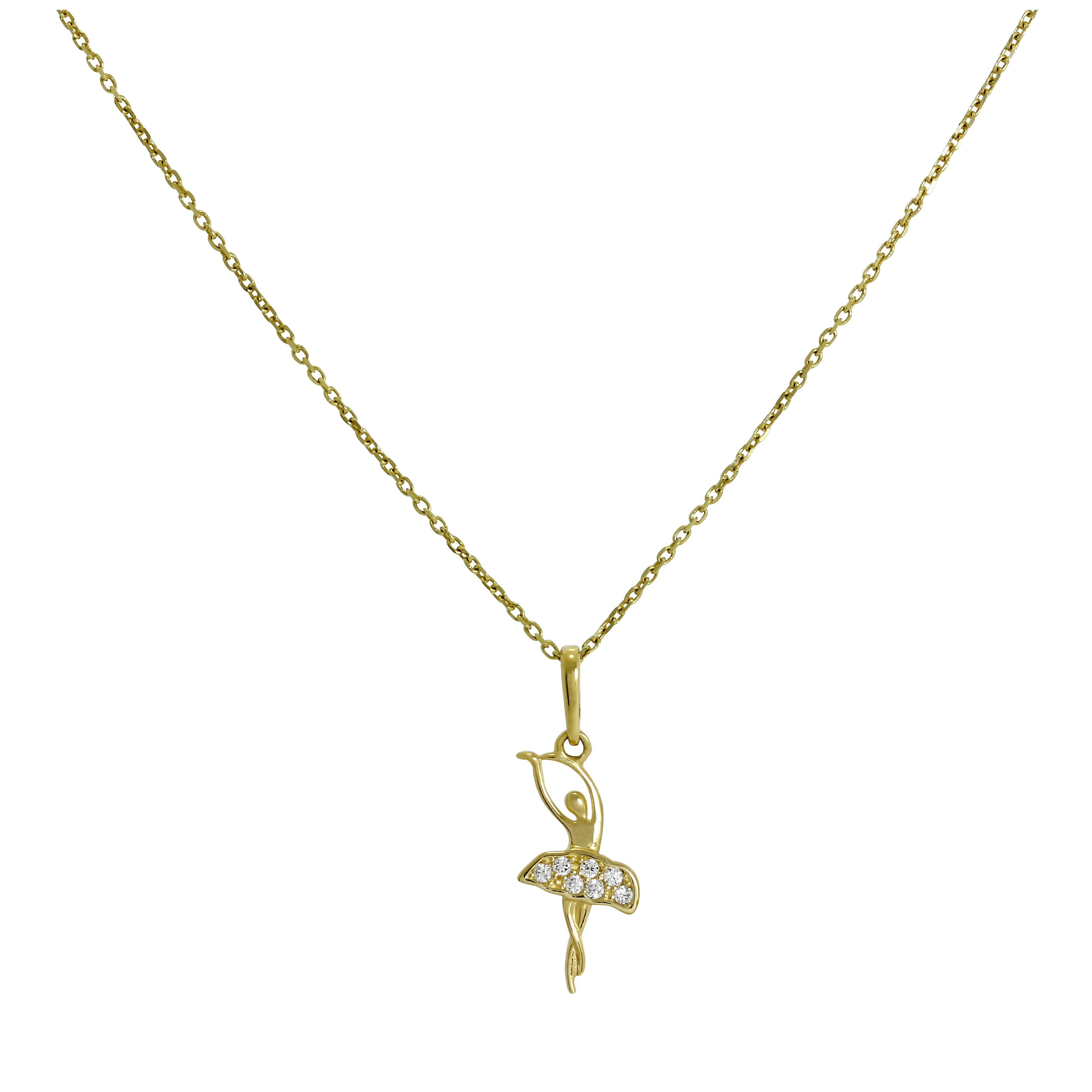 Halskette mit Anhänger aus 9 Karat Gold und klaren Zirkonia-Kristallen in Form einer Ballerina, 40–50 cm