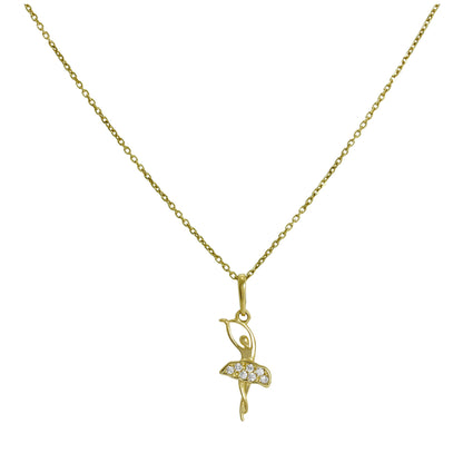 Halskette mit Anhänger aus 9 Karat Gold und klaren Zirkonia-Kristallen in Form einer Ballerina, 40–50 cm