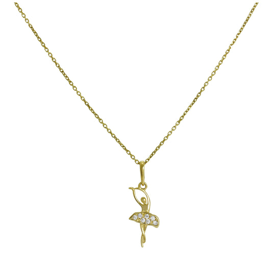 Halskette mit Anhänger aus 9 Karat Gold und klaren Zirkonia-Kristallen in Form einer Ballerina, 40–50 cm