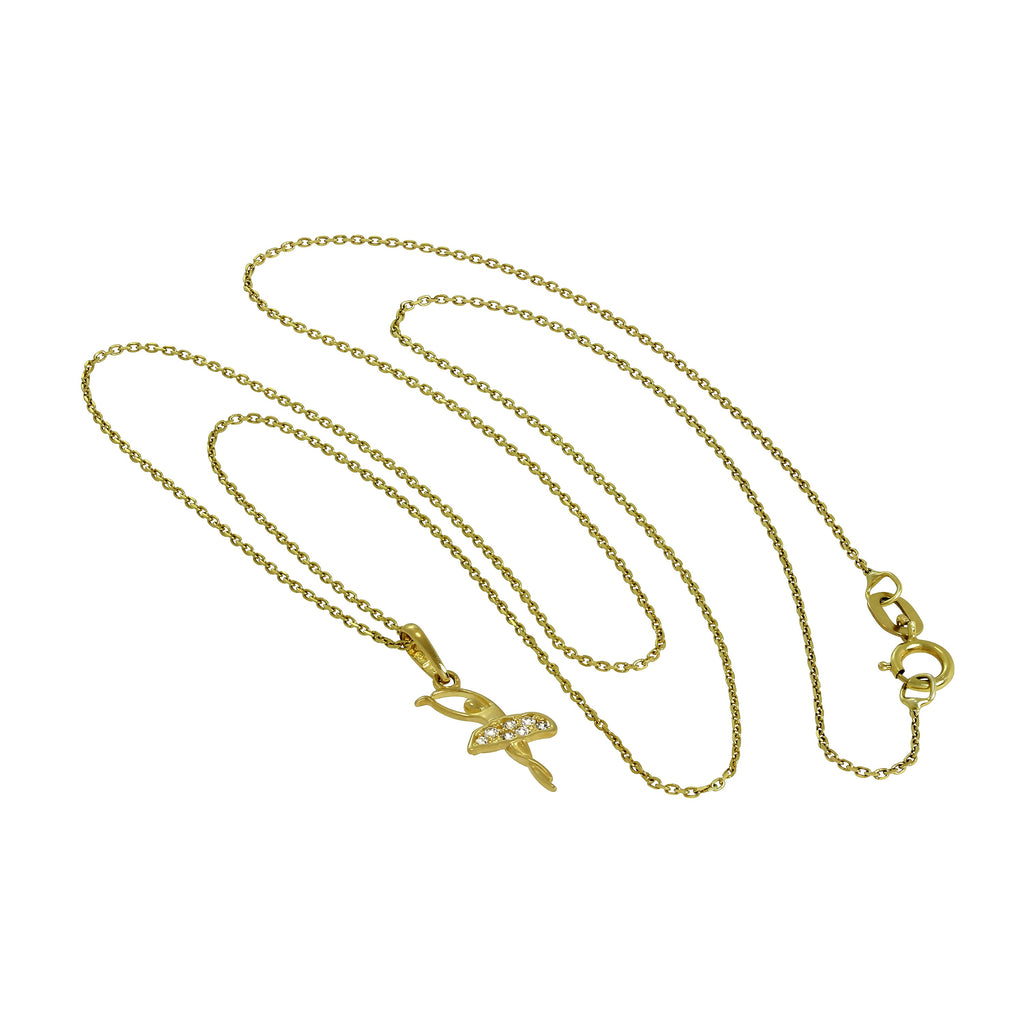 Halskette mit Anhänger aus 9 Karat Gold und klaren Zirkonia-Kristallen in Form einer Ballerina, 40–50 cm