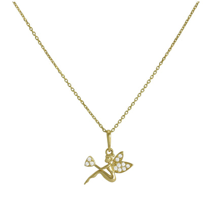 Halskette mit Anhänger aus 9 Karat Gold und klaren Zirkonia-Kristallen in Feenform, 40–50 cm