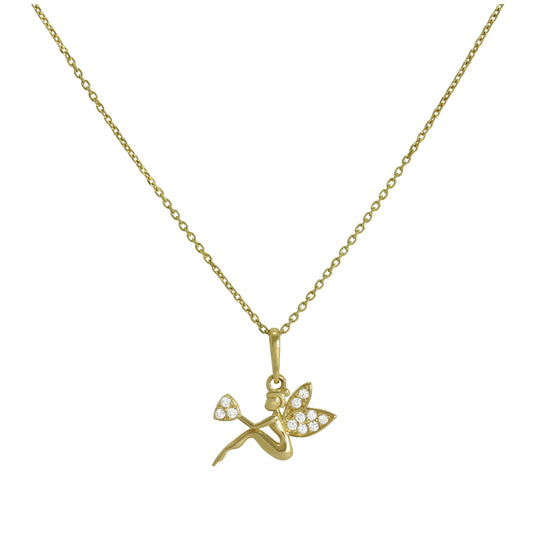 Halskette mit Anhänger aus 9 Karat Gold und klaren Zirkonia-Kristallen in Feenform, 40–50 cm