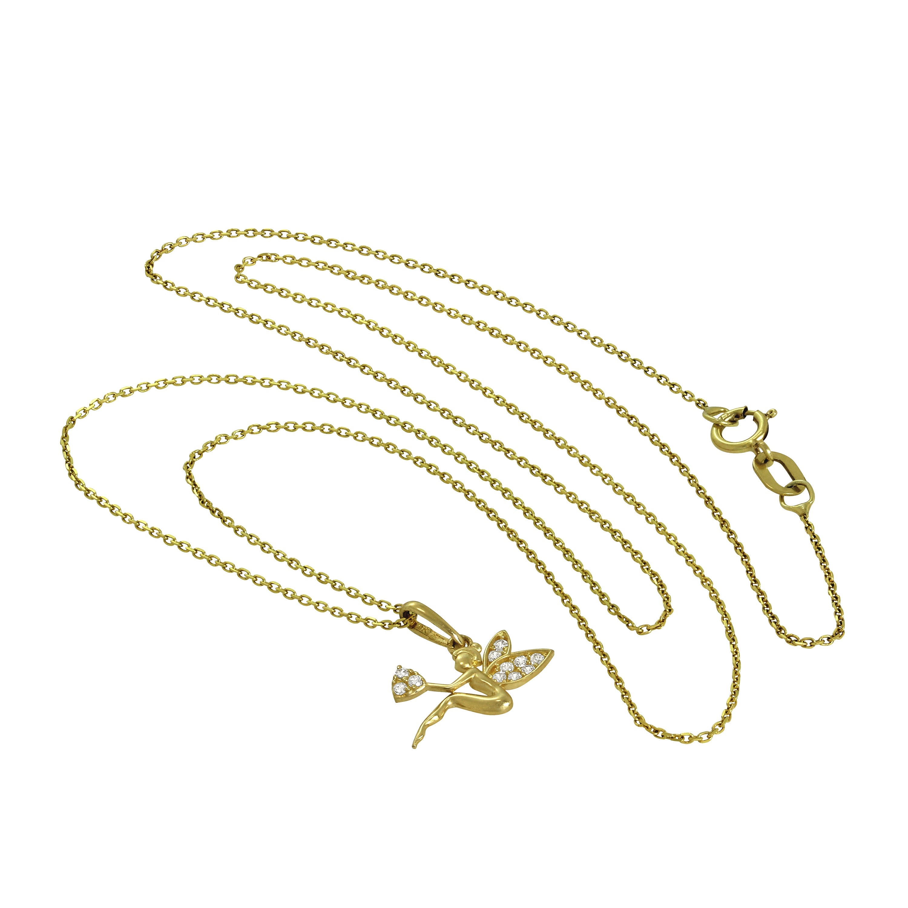 Halskette mit Anhänger aus 9 Karat Gold und klaren Zirkonia-Kristallen in Feenform, 40–50 cm