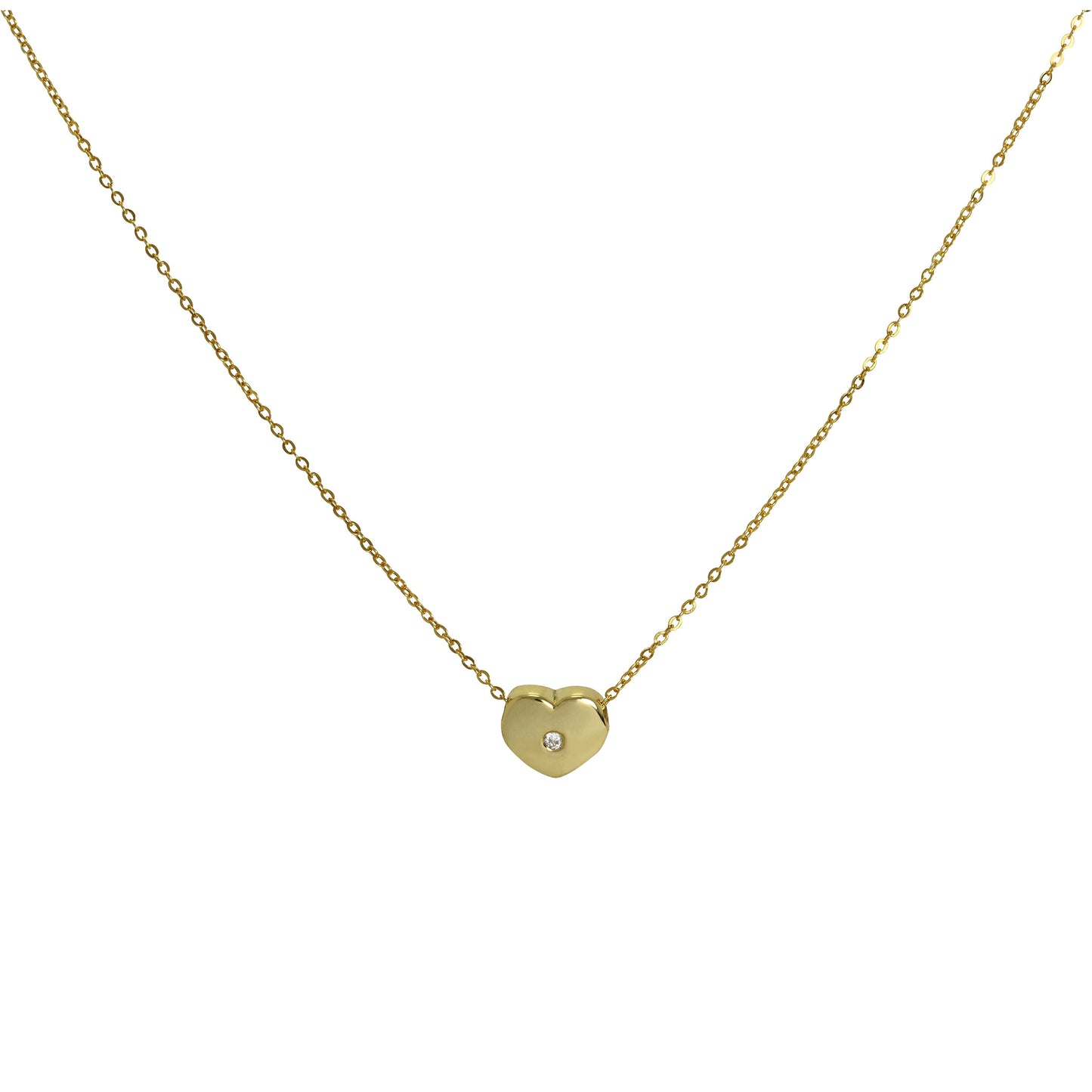 9 Karat Gold & 0,006ct Diamant Herz Perle an Fein 118cm Kette