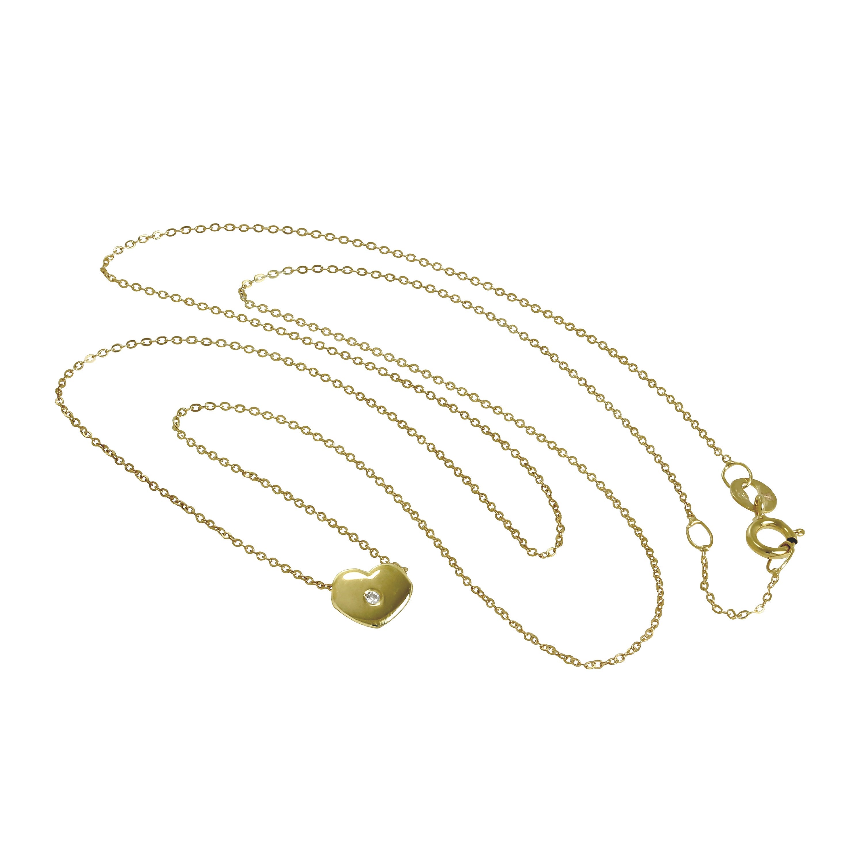 9 Karat Gold & 0,006 Karat Diamant Herz Perle an Fein 118 cm Kette