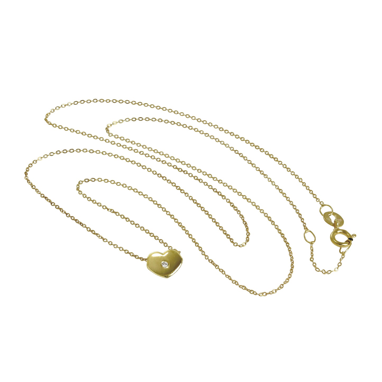 9 Karat Gold & 0,006ct Diamant Herz Perle an Fein 118cm Kette