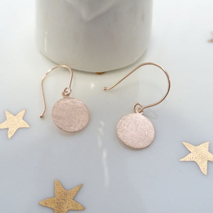 9 Karat Roségold Gebürstet Kreis Fischhaken Ohrringe