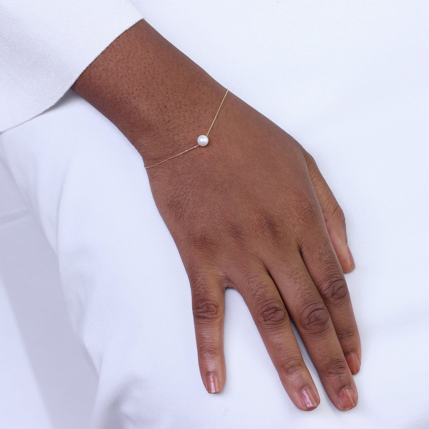 9 Karat Gold & 6mm Perle Fein 1mm Panzer Armband 18cm