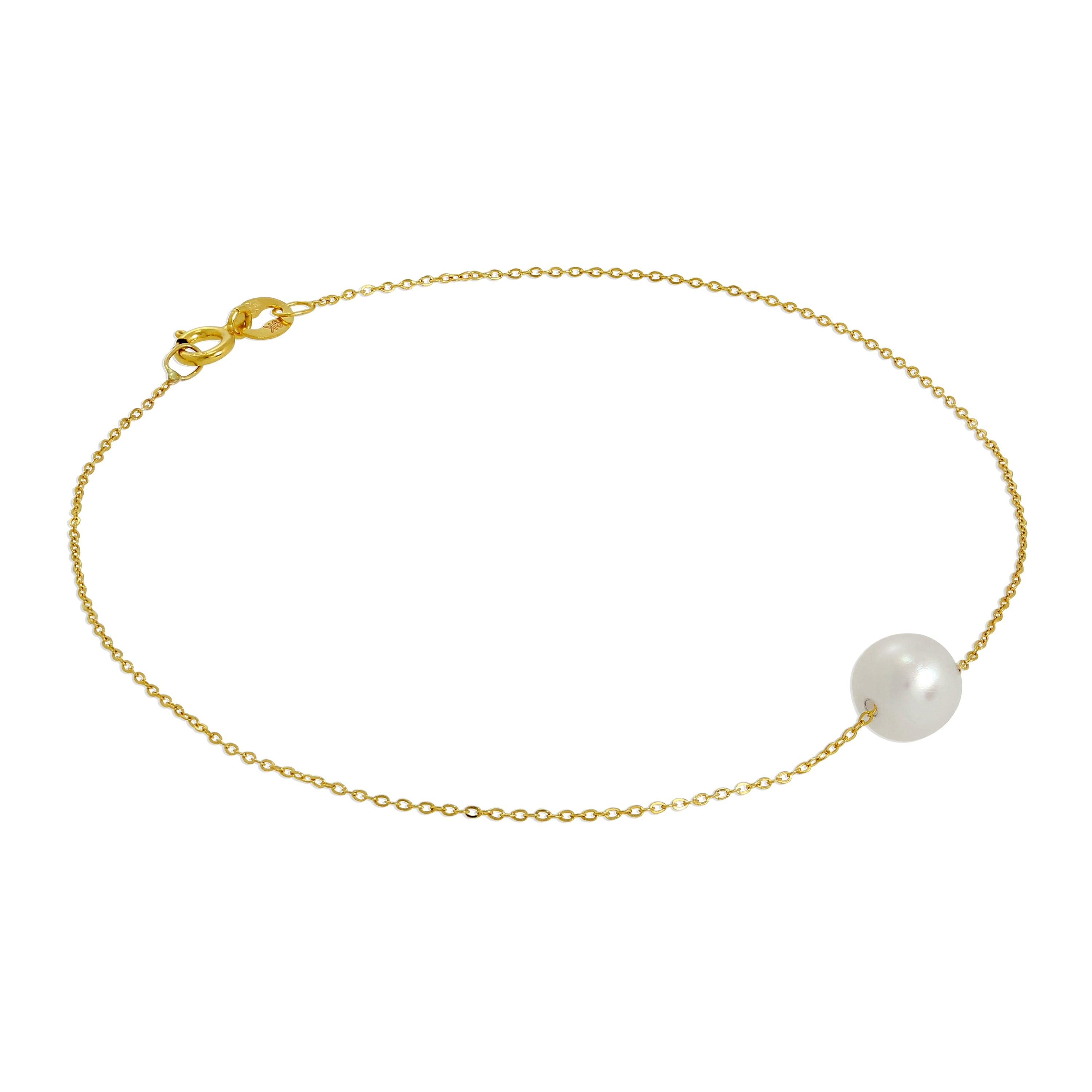 9 Karat Gold & 6 mm Perle Fein 1 mm Panzer Armband 18 cm