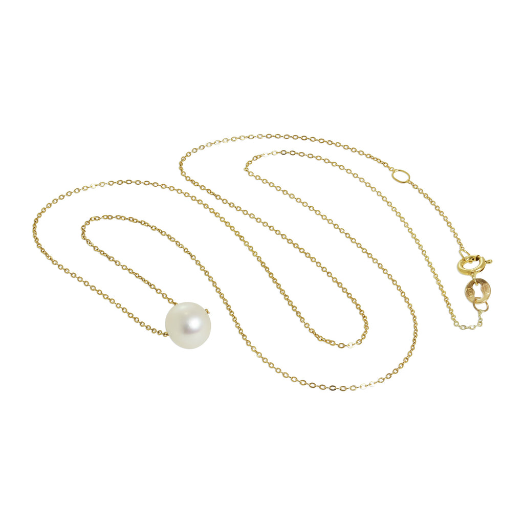 9 Karat Gold & 6 mm Perle Fein 1 mm Panzer Halskette 40,5 cm