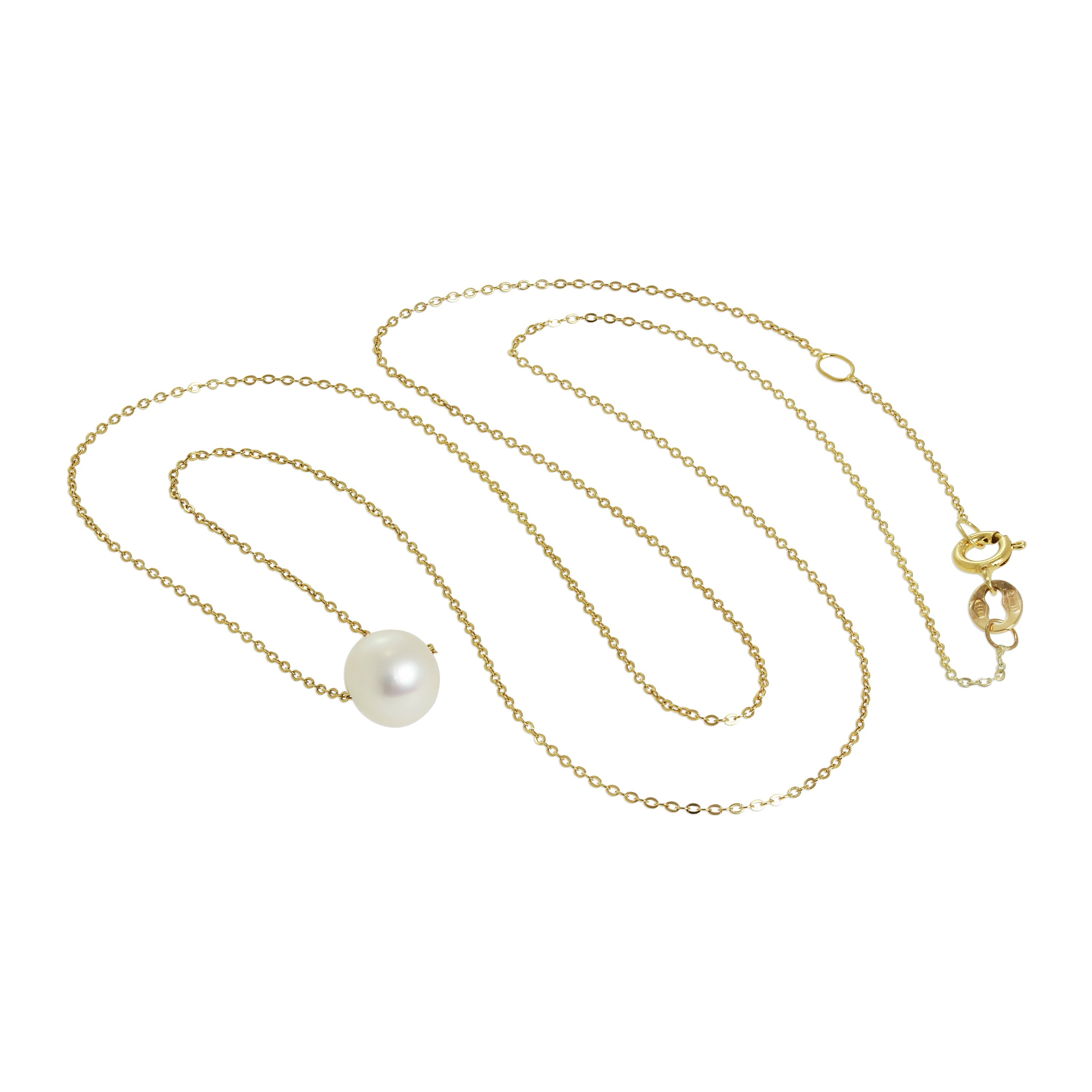 9 Karat Gold & 6 mm Perle Fein 1 mm Panzer Halskette 40,5 cm