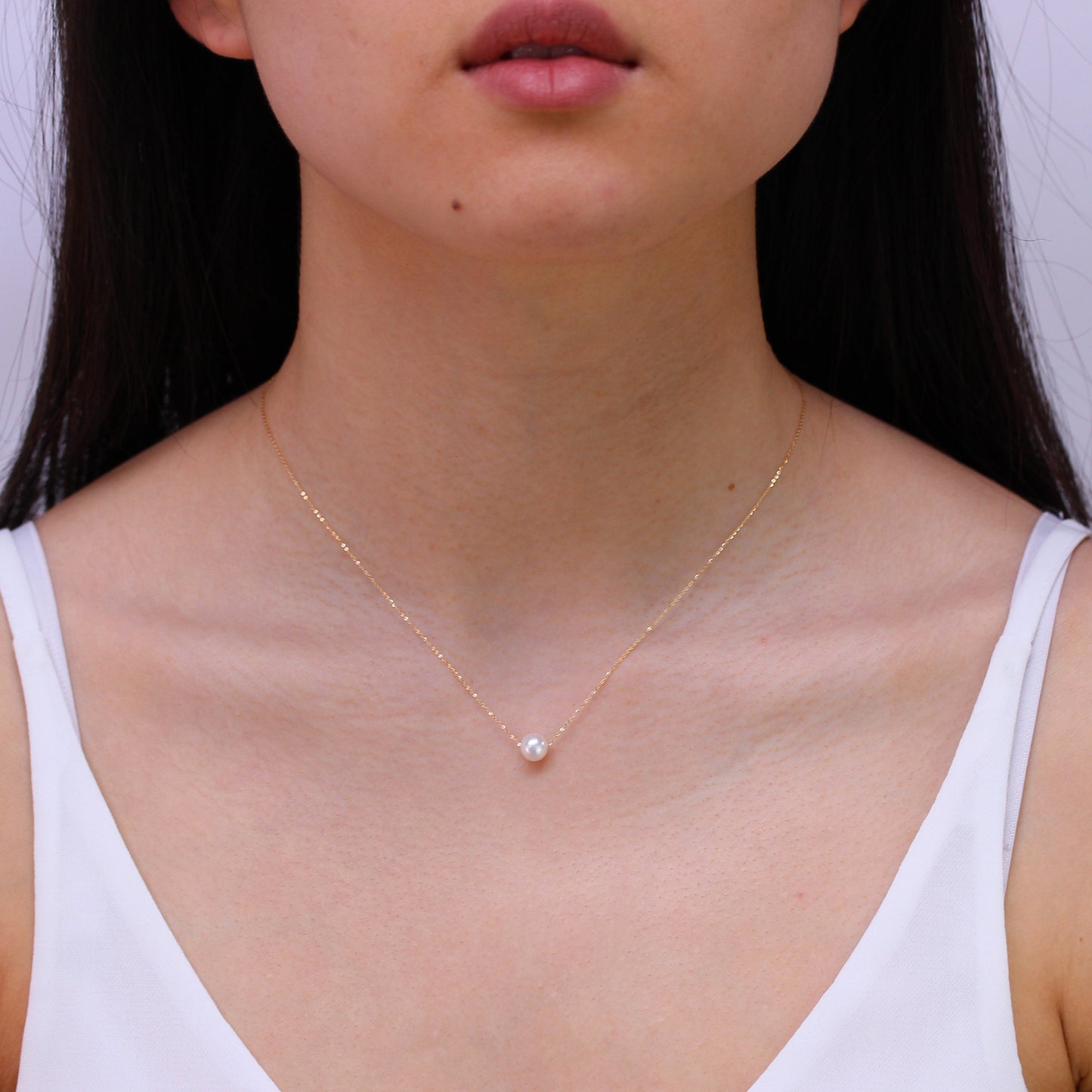 9 Karat Gold & 6mm Perle Fein 1mm Panzer Halskette 40,5cm