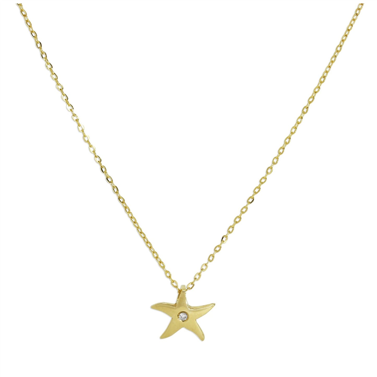 9 Karat Gold und echter Diamant, Stern, feine 1 mm Curb-Halskette, 16 Zoll
