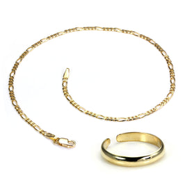 9 Karat Gold Luxus Fußkette & Zehenring Satz